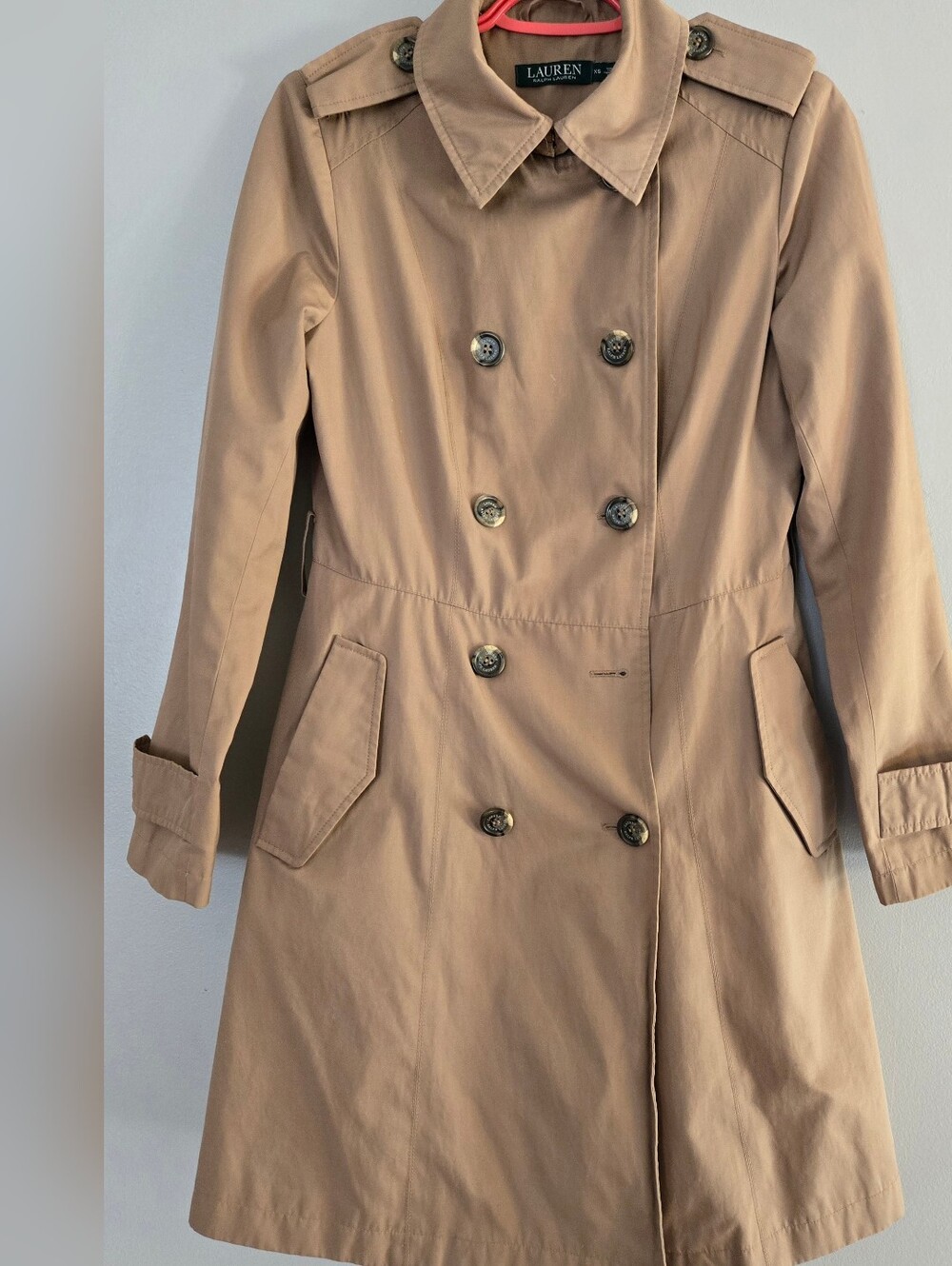 Lauren Ralph Lauren Beige Cream Double Breasted Trench Coat Womens Size XS